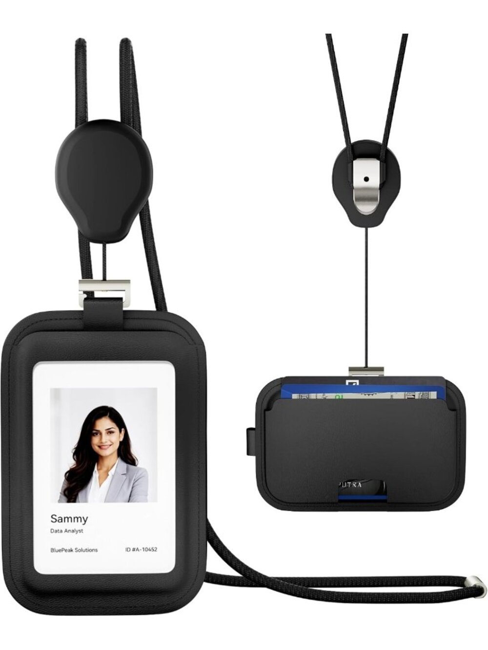 Durable Leather ID Badge Holder & Lanyard - Retractable Reel for Nurses & Office